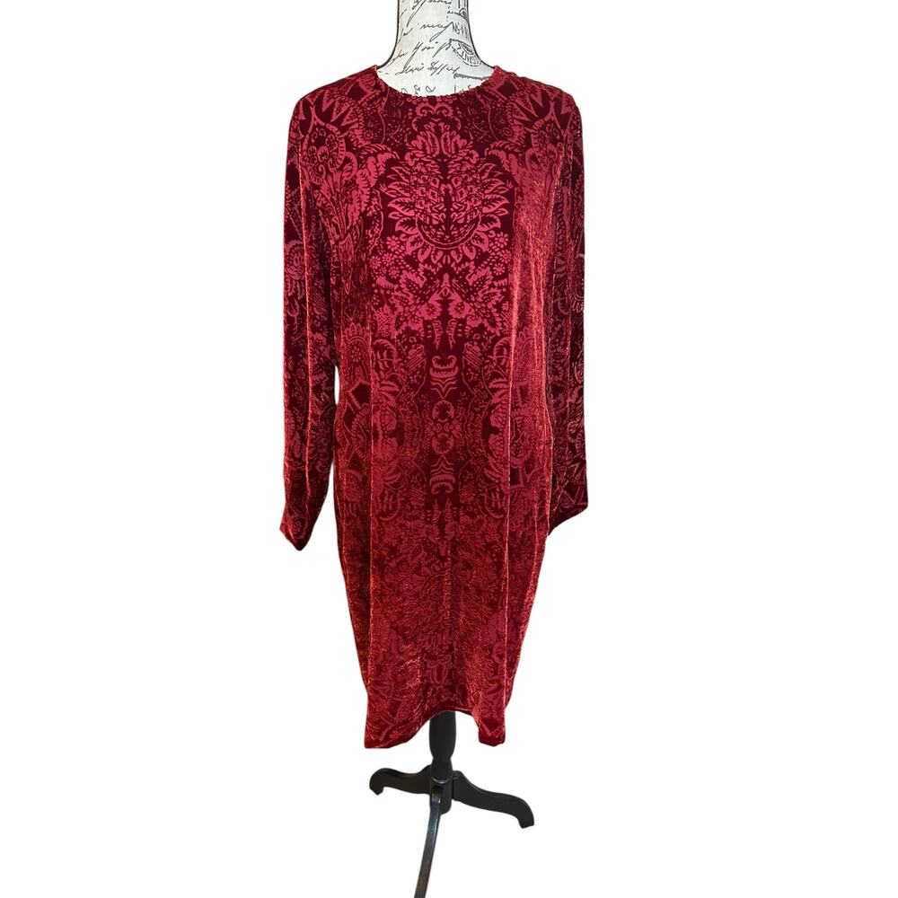 *SOLD* Linda Allard Ellen Tracy Red Silk Burnout Velvet Cocktail Dress Size 12 - Picture 3 of 9